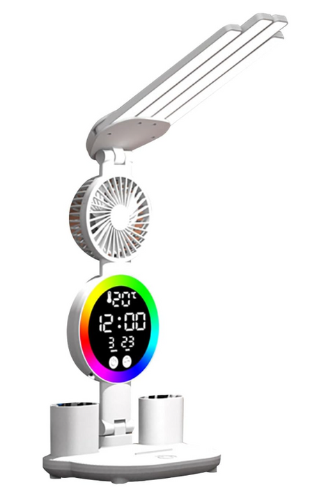 Desk Lamp – Rechargeable LED with Fan & Clock Display - Samanta Factory