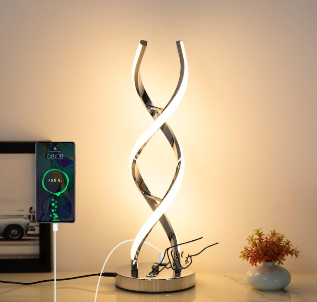 13W Chrome Swirl LED Table Lamp | Modern Dimmable Light with 3 Brightness Levels– Energy Efficient - Samanta Factory