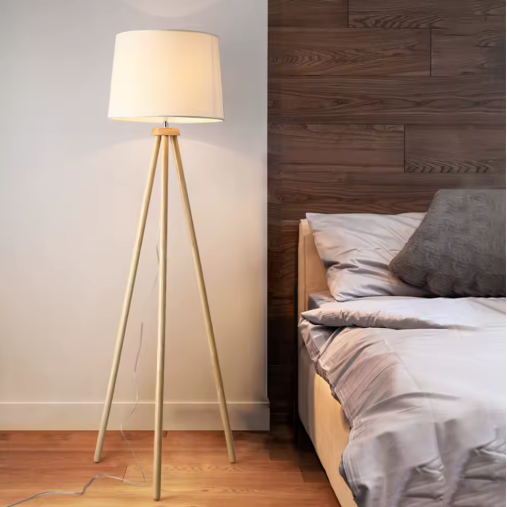 Wooden Tripod Floor Lamp – Mid-Century Modern Design with Foot Switch Control - Samanta Factory