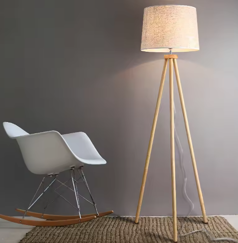 Wooden Tripod Floor Lamp – Mid-Century Modern Design with Foot Switch Control - Samanta Factory