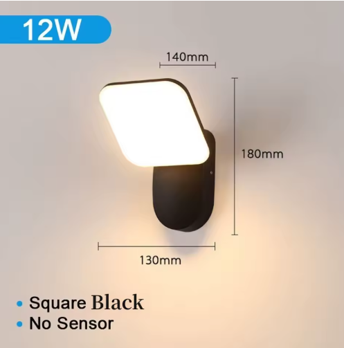 Outdoor LED Wall Lamp with PIR Motion Sensor – Waterproof IP65 12W Aluminum Light for Porch & Garden - Samanta Factory