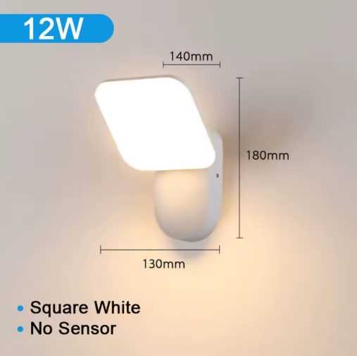 Outdoor LED Wall Lamp with PIR Motion Sensor – Waterproof IP65 12W Aluminum Light for Porch & Garden - Samanta Factory