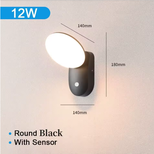 Outdoor LED Wall Lamp with PIR Motion Sensor – Waterproof IP65 12W Aluminum Light for Porch & Garden - Samanta Factory