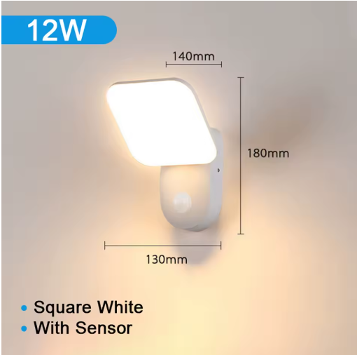 Outdoor LED Wall Lamp with PIR Motion Sensor – Waterproof IP65 12W Aluminum Light for Porch & Garden - Samanta Factory