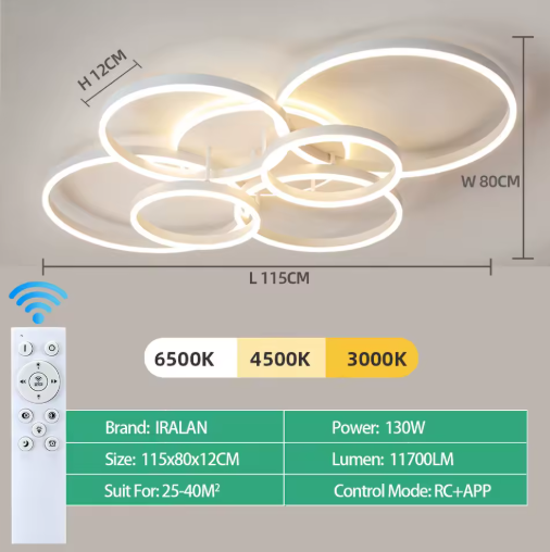 Modern LED Ceiling Chandelier – Dimmable with Remote Control