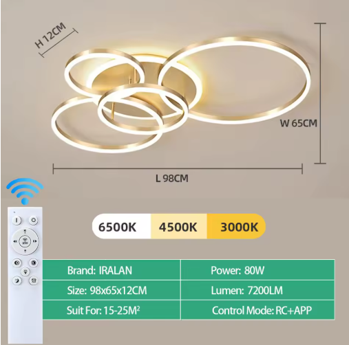 Modern LED Ceiling Chandelier – Dimmable with Remote Control