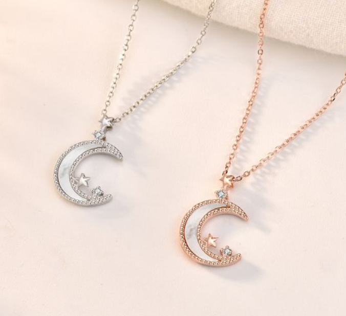 Cubic Moon Star Necklace – Elegant 18k Gold, Silver & Rose Gold Vermeil