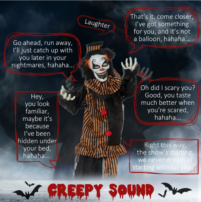 Animated Halloween Clown Decoration – Motion-Activated Red Eyes & Talking Feature - Samanta Factory