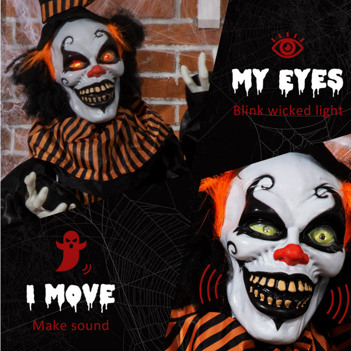 Animated Halloween Clown Decoration – Motion-Activated Red Eyes & Talking Feature - Samanta Factory