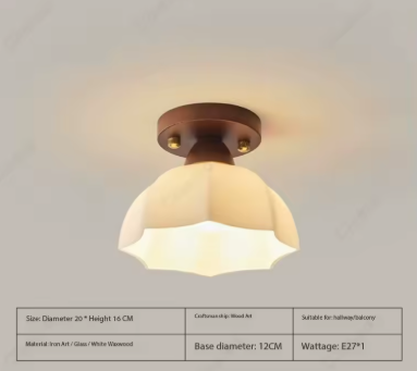 Modern LED Ceiling Light – Wooden & Glass Fixture for Home Lighting