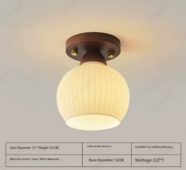 Modern LED Ceiling Light – Wooden & Glass Fixture for Home Lighting
