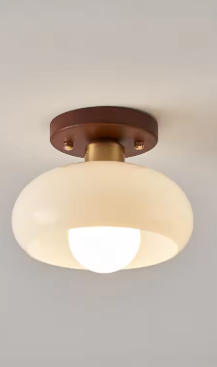 Modern LED Ceiling Light – Wooden & Glass Fixture for Home Lighting