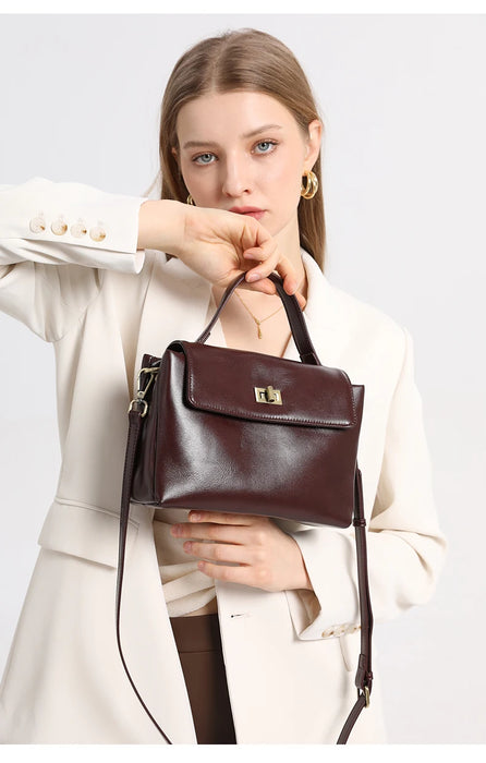Women’s  Leather Shoulder Bag – Compact Casual Satchel