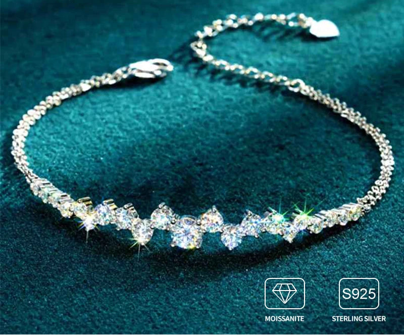 Adjustable 925 silver moissanite bracelet with D-color VVS1 stones