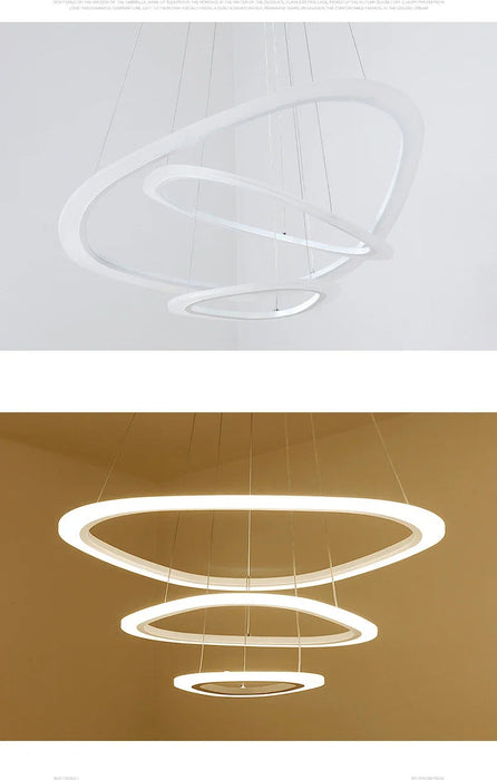 Art Deco Pendant Light – White Acrylic & Iron Chandelier with Remote Control - Samanta Factory