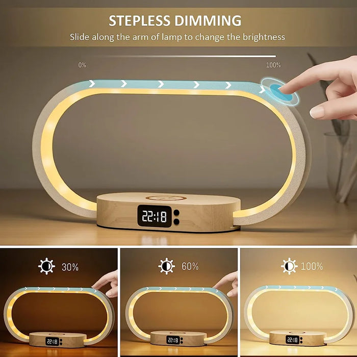 Dimmable LED Bedside Lamp – Touch Control with Wireless Charging & Clock Display - Samanta Factory
