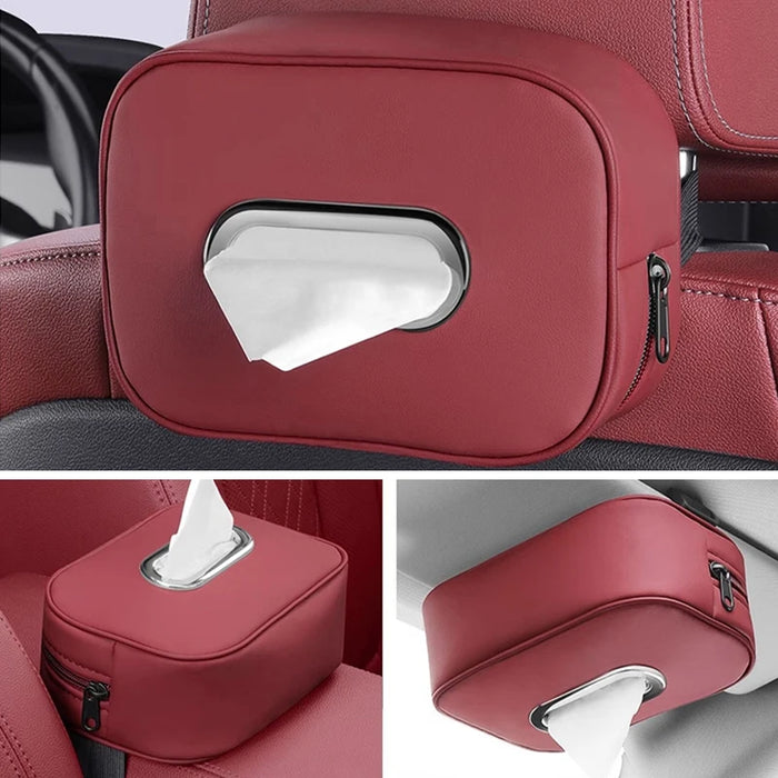 PU Leather Car Tissue Holder – Seat Back & Door Storage