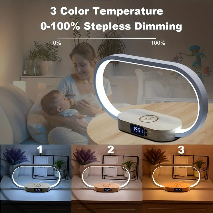 Dimmable LED Bedside Lamp – Touch Control with Wireless Charging & Clock Display - Samanta Factory