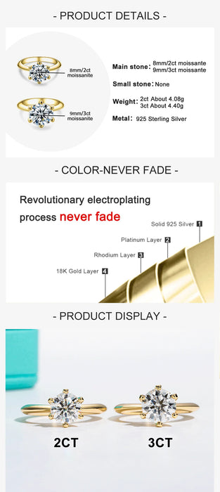 Moissanite Engagement Ring – D Color Lab-Certified 925 Sterling Silver