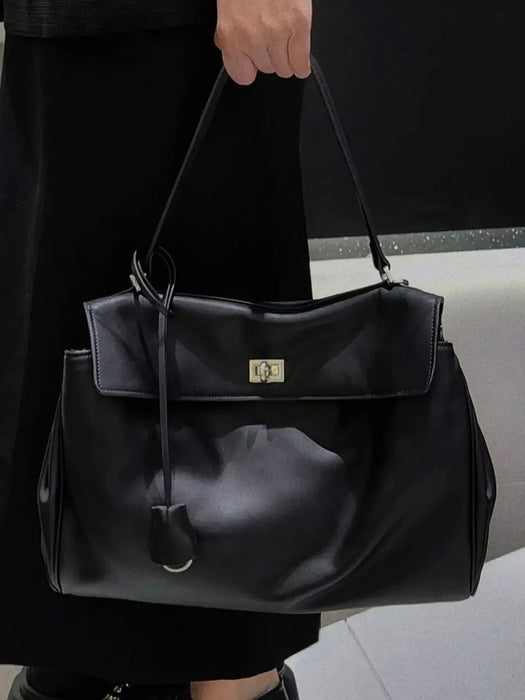 PU Leather Shoulder Bag - Lock Flap Crossbody Design