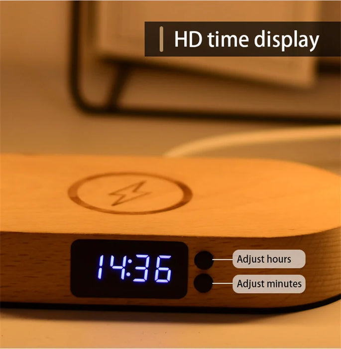 Dimmable LED Bedside Lamp – Touch Control with Wireless Charging & Clock Display - Samanta Factory