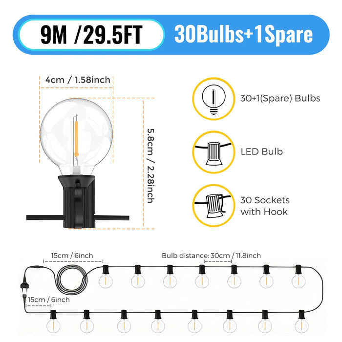 LED Globe String Lights – Shatterproof & Waterproof Outdoor Lighting - Samanta Factory