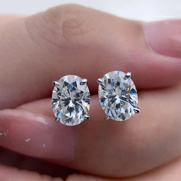 Moissanite Stud Earrings – D Color Oval Cut Sterling Silver