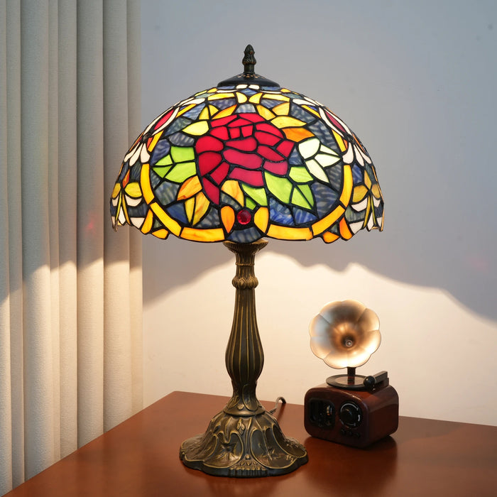 Tiffany Style Table Lamp – Handcrafted Stained Glass with Vintage Metal Base - Samanta Factory