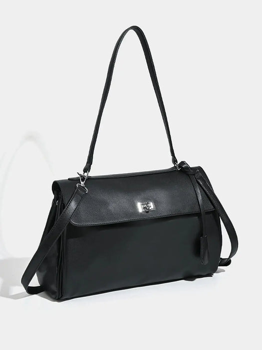 PU Leather Shoulder Bag - Lock Flap Crossbody Design