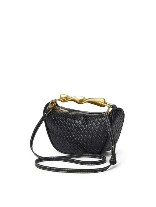 Women's half moon woven straw crossbody shoulder bag with chain decoration zipper closure phone pocket 102cm strap polyester lining lightweight casual tote for summer beach vacation and everyday use