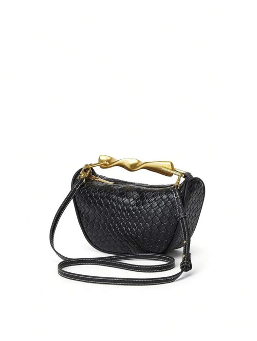Women's half moon woven straw crossbody shoulder bag with chain decoration zipper closure phone pocket 102cm strap polyester lining lightweight casual tote for summer beach vacation and everyday use