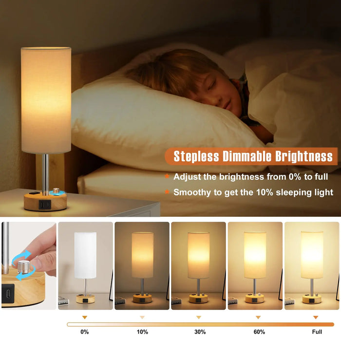Bedside Table Lamp – Dimmable Lighting with USB-A & USB-C Charging Ports