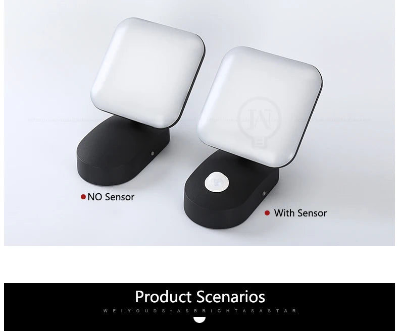 Outdoor LED Wall Lamp with PIR Motion Sensor – Waterproof IP65 12W Aluminum Light for Porch & Garden - Samanta Factory