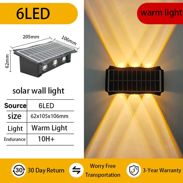 Solar Wall Light – IP65 Waterproof Warm LED for Outdoor Facades
