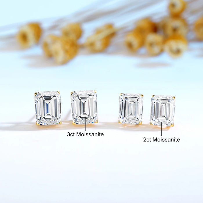 14K Gold Emerald Cut Moissanite Stud Earrings – AU585 Certified