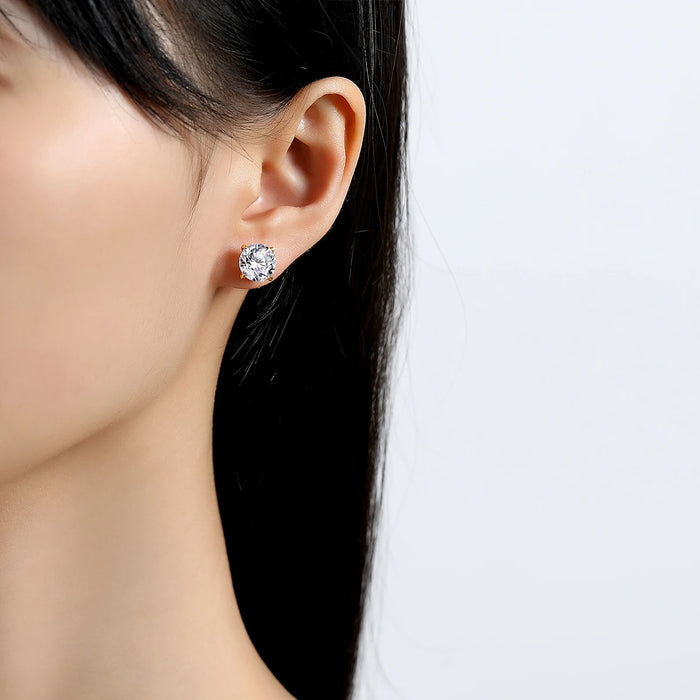 14K Gold Moissanite Stud Earrings – 0.5CT–3CT VVS1 Round Cut AU585 Certified