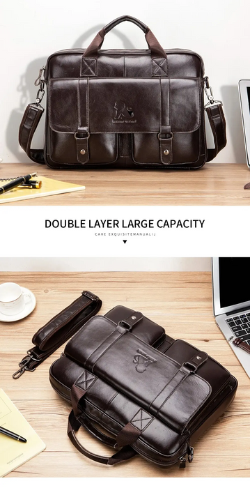 Leather Business Briefcase – 15-Inch Professional Work Bag for Men SF