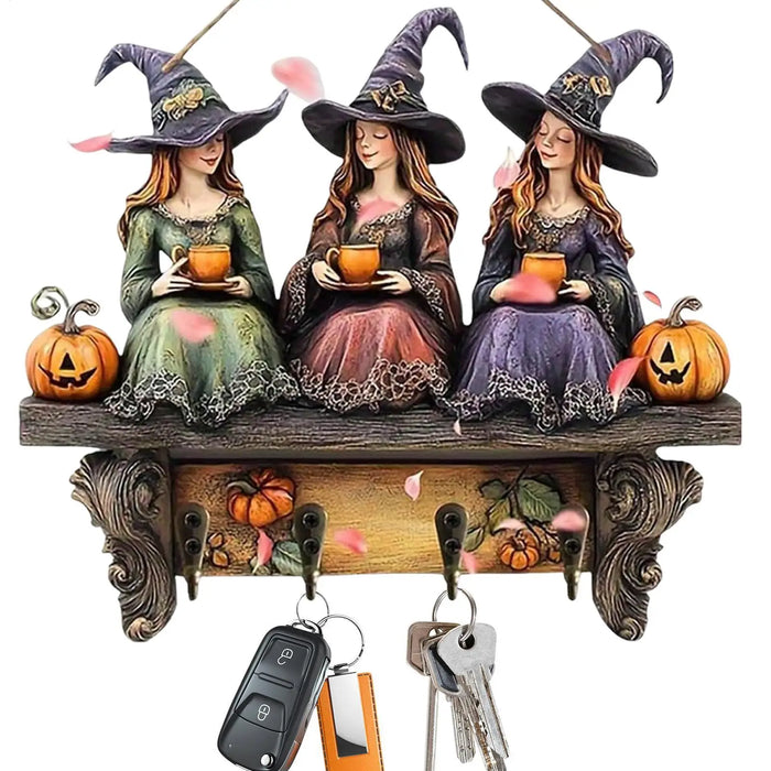 Wooden Key Holder Wall Mount – Rustic Pumpkin Halloween Decor & Organizer