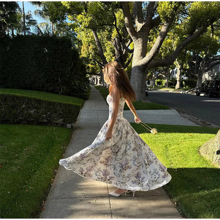 A-line Strap Long Dress – Square Neck & Backless Design