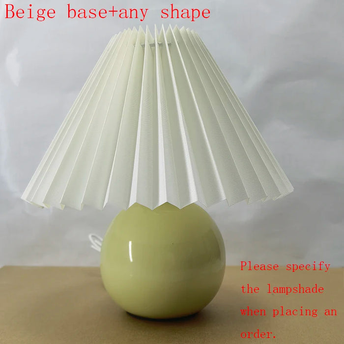 Korean Table Lamp – Vintage Pleated Fabric Shade with Ceramic Base