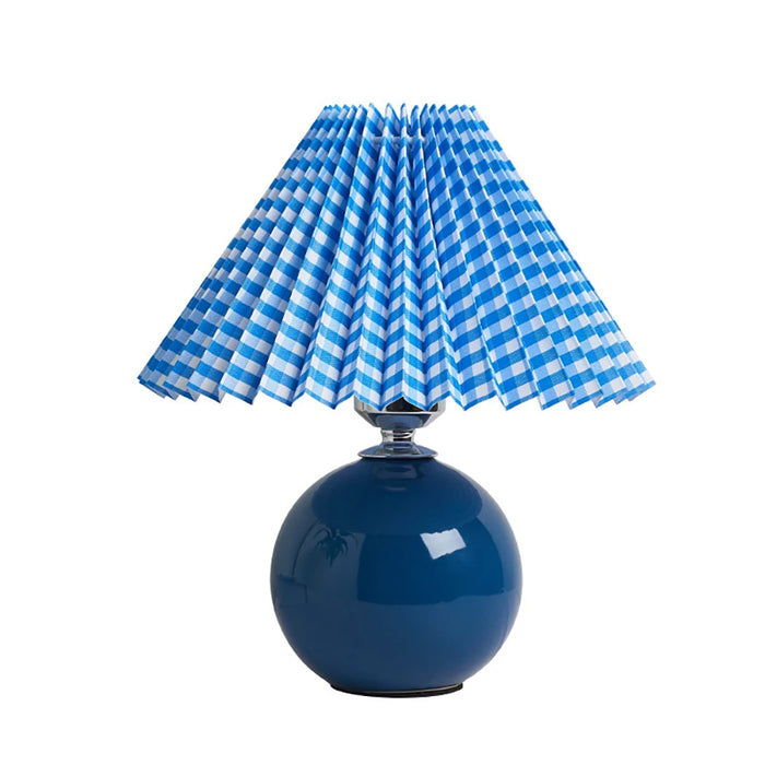 Korean Table Lamp – Vintage Pleated Fabric Shade with Ceramic Base