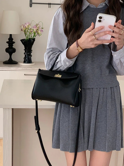 PU Leather Box Bag – Twist Lock Closure for Women