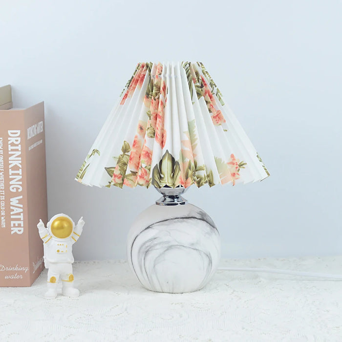 Korean Table Lamp – Vintage Pleated Fabric Shade with Ceramic Base