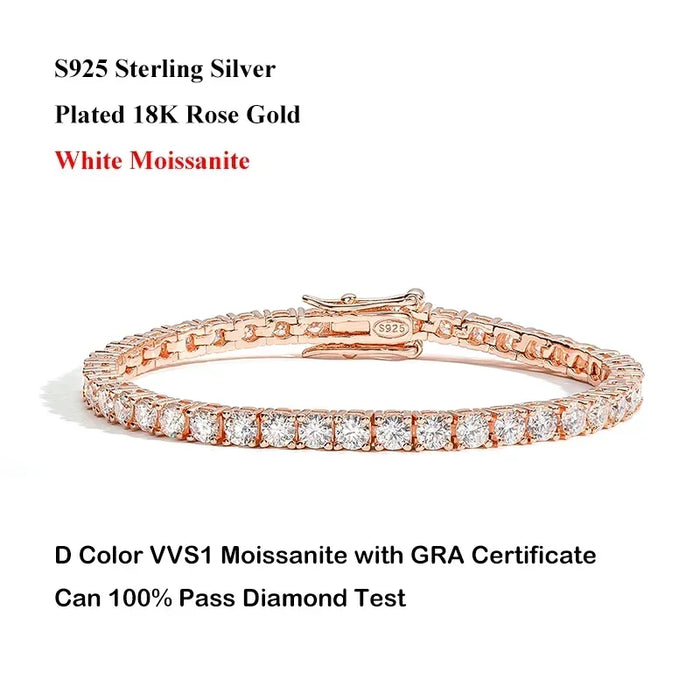 EWYA D Color Moissanite Tennis Bracelet 925 Silver 18K Gold - Samanta Factory