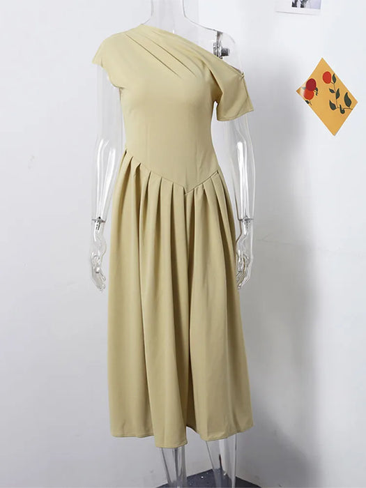 Maxi Dress – Pleated Patchwork Elegance - Samanta Factory