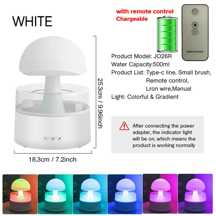Mushroom Rain Cloud Humidifier – 7-Color LED & Aromatherapy Diffuser for Relaxation & Skin Hydration - Samanta Factory