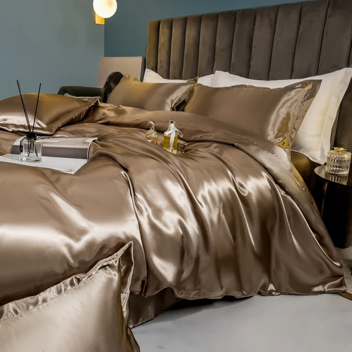 Schpert Rayon Bedding Set – Solid Color Duvet Cover with Pillowcases and Sheet, Twin to King - Samanta Factory