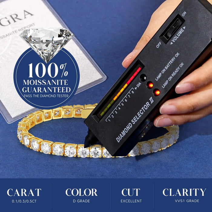 Certified Full Moissanite Bracelet in 925 Sterling Silver with 18K Gold Plating SF