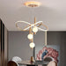 Modern white LED crystal chandelier with five lights and remote dimming installed indoors