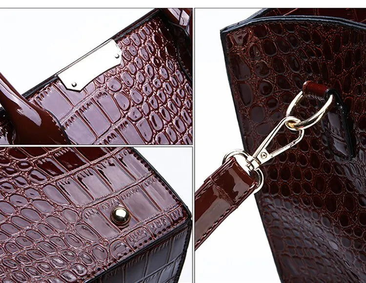 Luxury Crocodile Pattern Handbag – Large Capacity Vintage Women’s Leather Tote Shoulder Bag SF